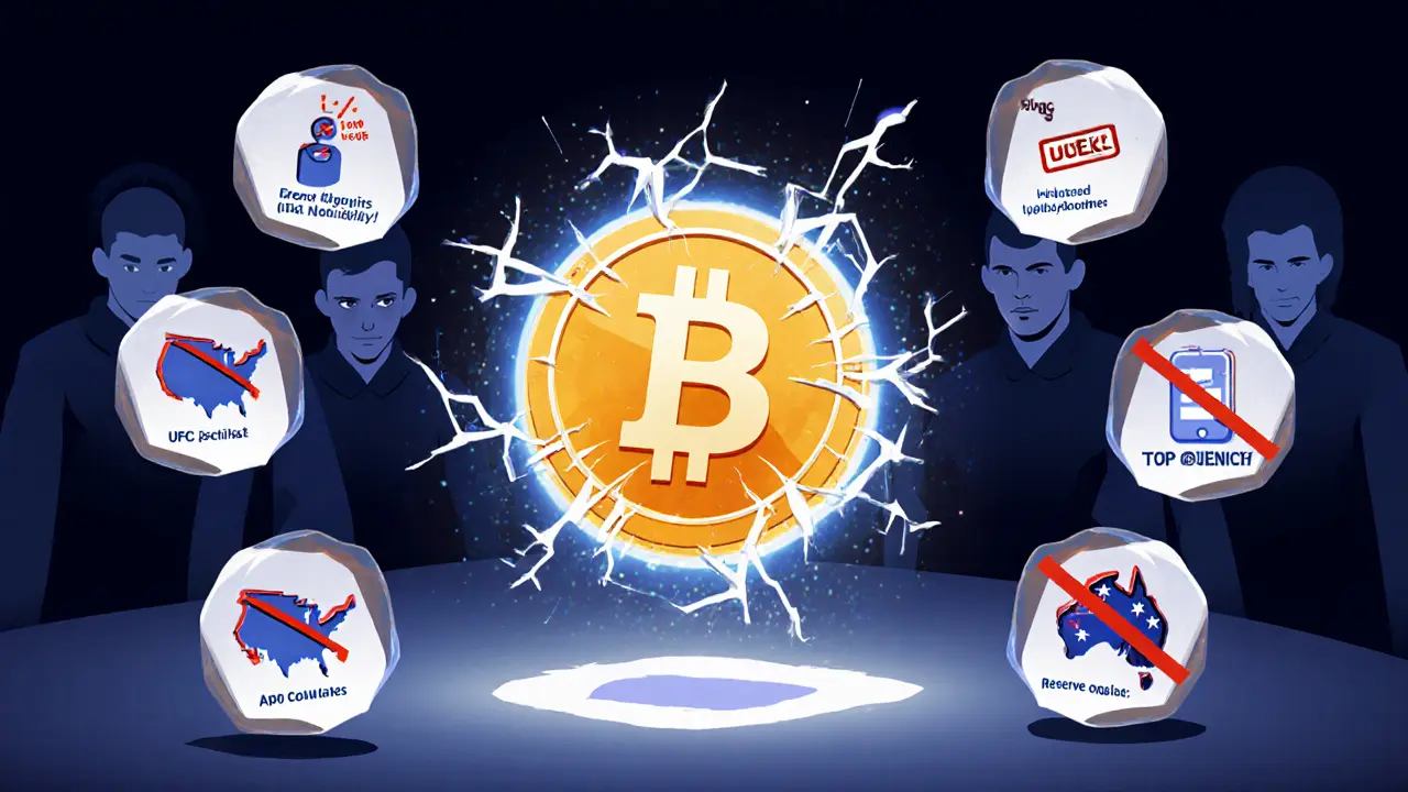 A fragile BLOCK token balanced between its benefits and risks, with regulatory bans looming in the shadows.