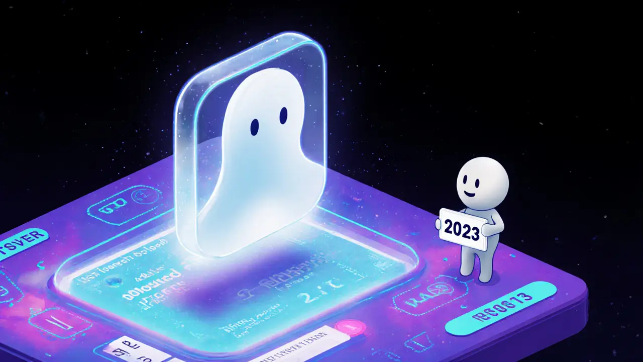 A ghostly old Thruster V2 fading beside a vibrant Thruster v3, representing DeFi evolution and obsolescence.