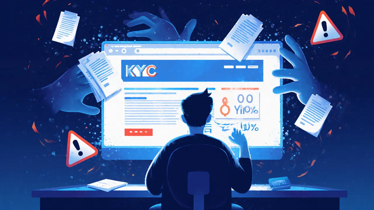 A user uploading documents to a flickering website as shadowy hands steal their wallet and private key, fake traffic metrics swirling around.