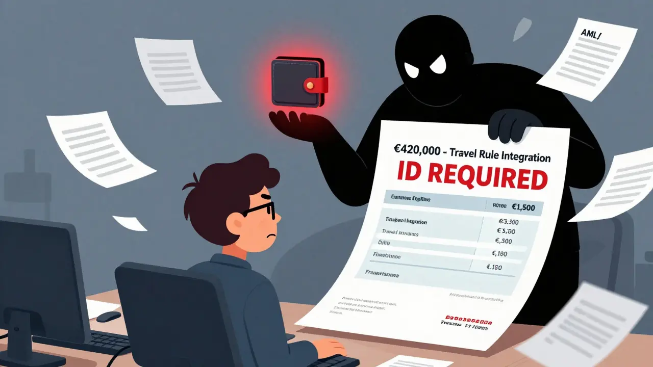 Small crypto startup overwhelmed by compliance costs, with AMLA looming and a self-hosted wallet flagged for ID verification.