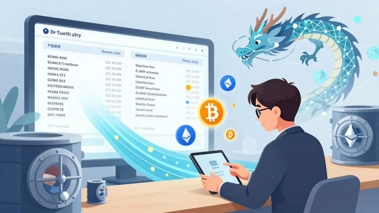 Retail investor buying crypto ETF with secure vault icons and FATF transaction logs flowing in background.