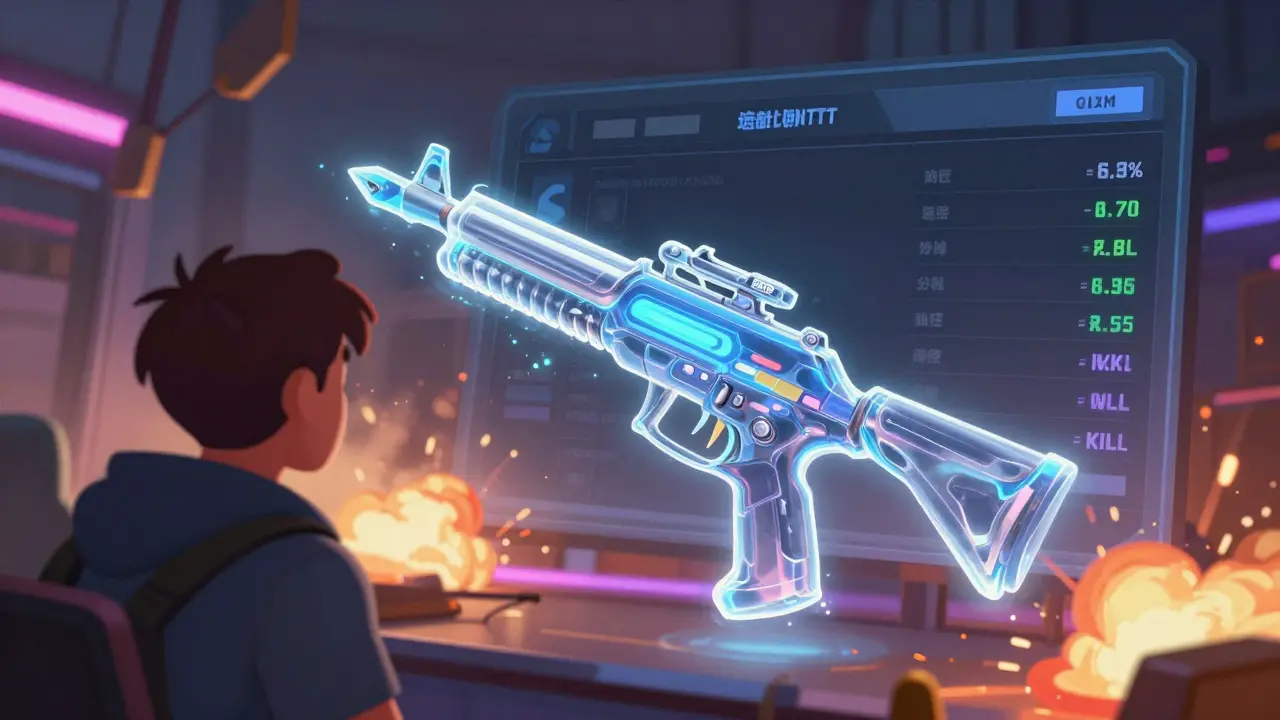 Player in Citizen Conflict game with an NFT weapon skin glowing beside them, dynamic environment in background.