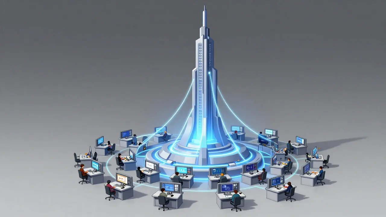 A conceptual building showing national regulators at the base and EU authorities at the peak.