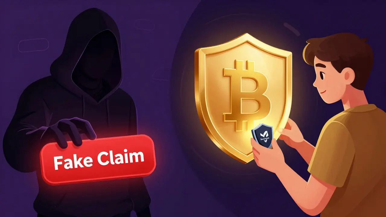 A conceptual split-screen illustrating a crypto scam versus a secure burner wallet.