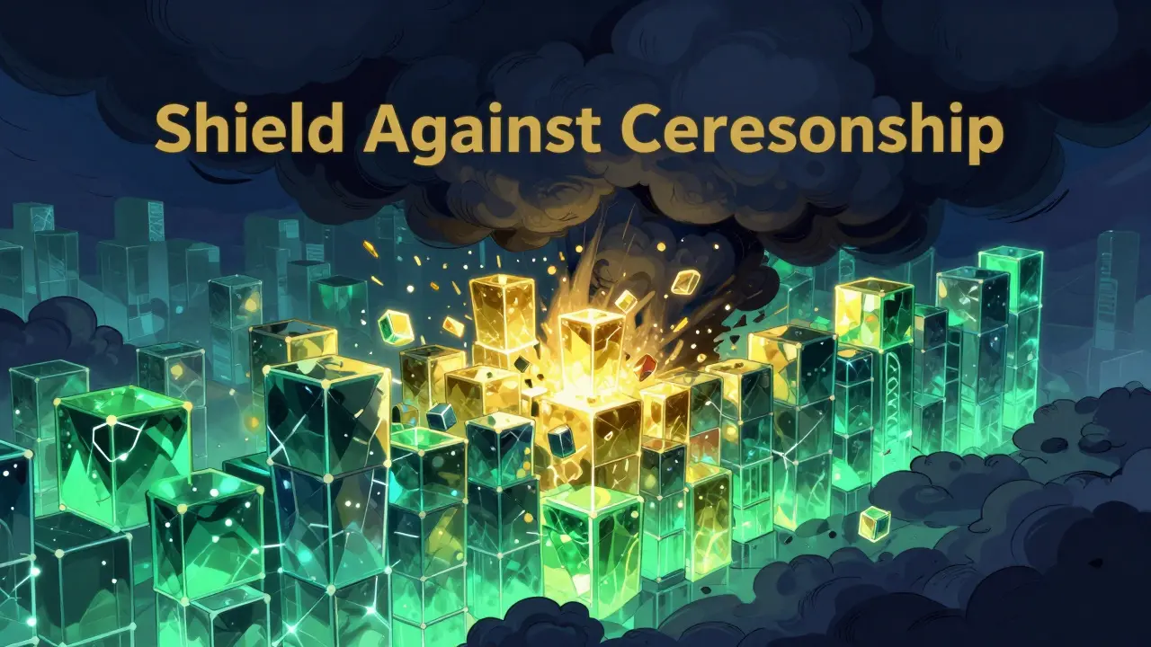 A luminous wall of crystalline cubes protecting digital data from a dark, shadowy storm.