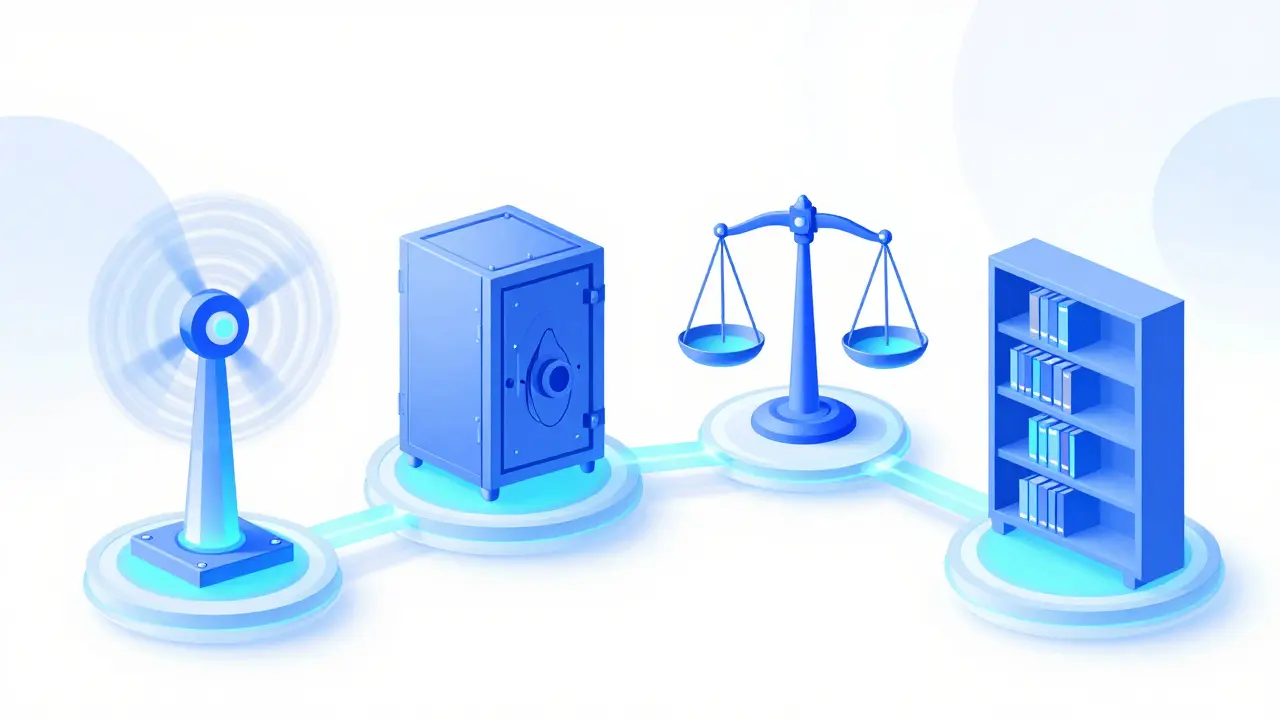 Four separate glowing modules representing modular blockchain layers