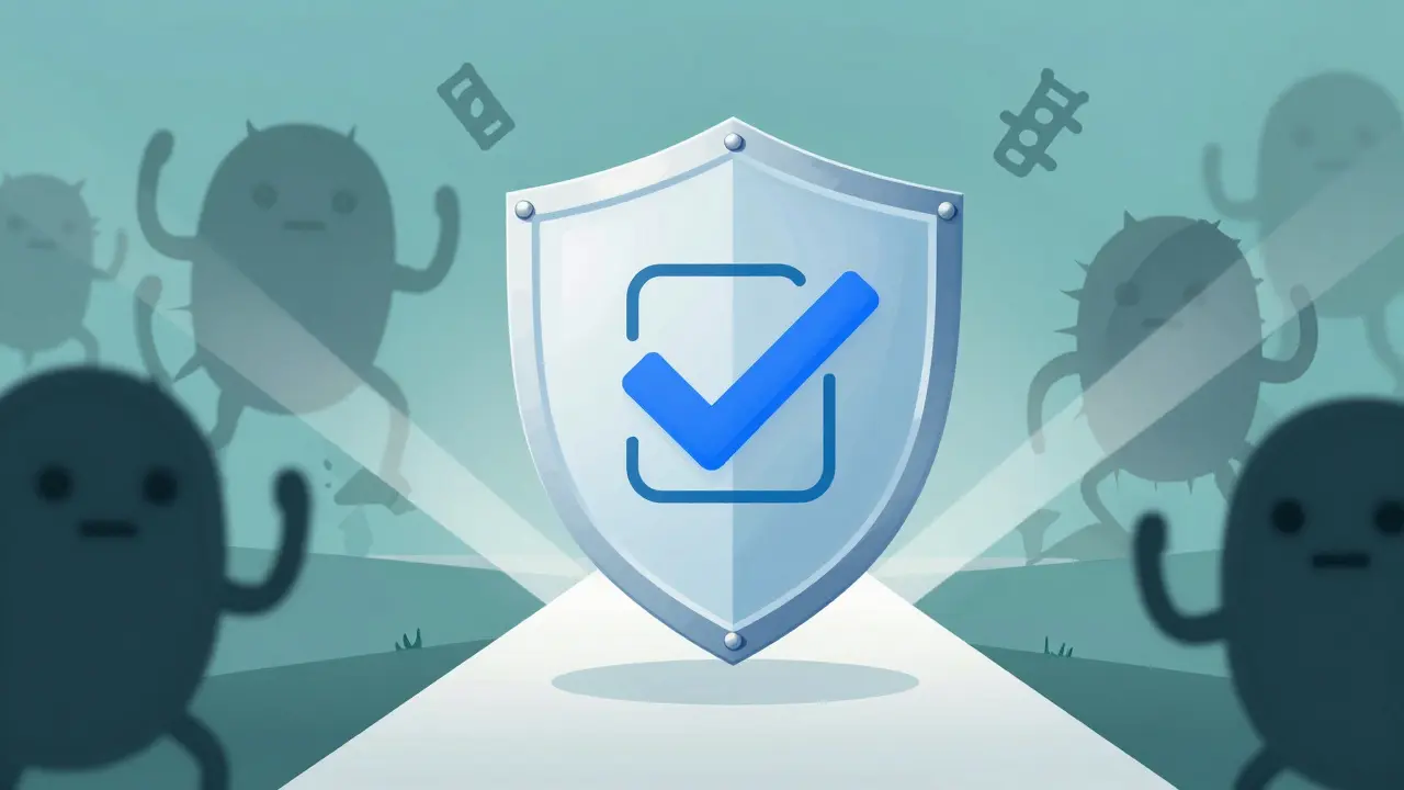 Illustration of a digital shield protecting a crypto wallet from scams