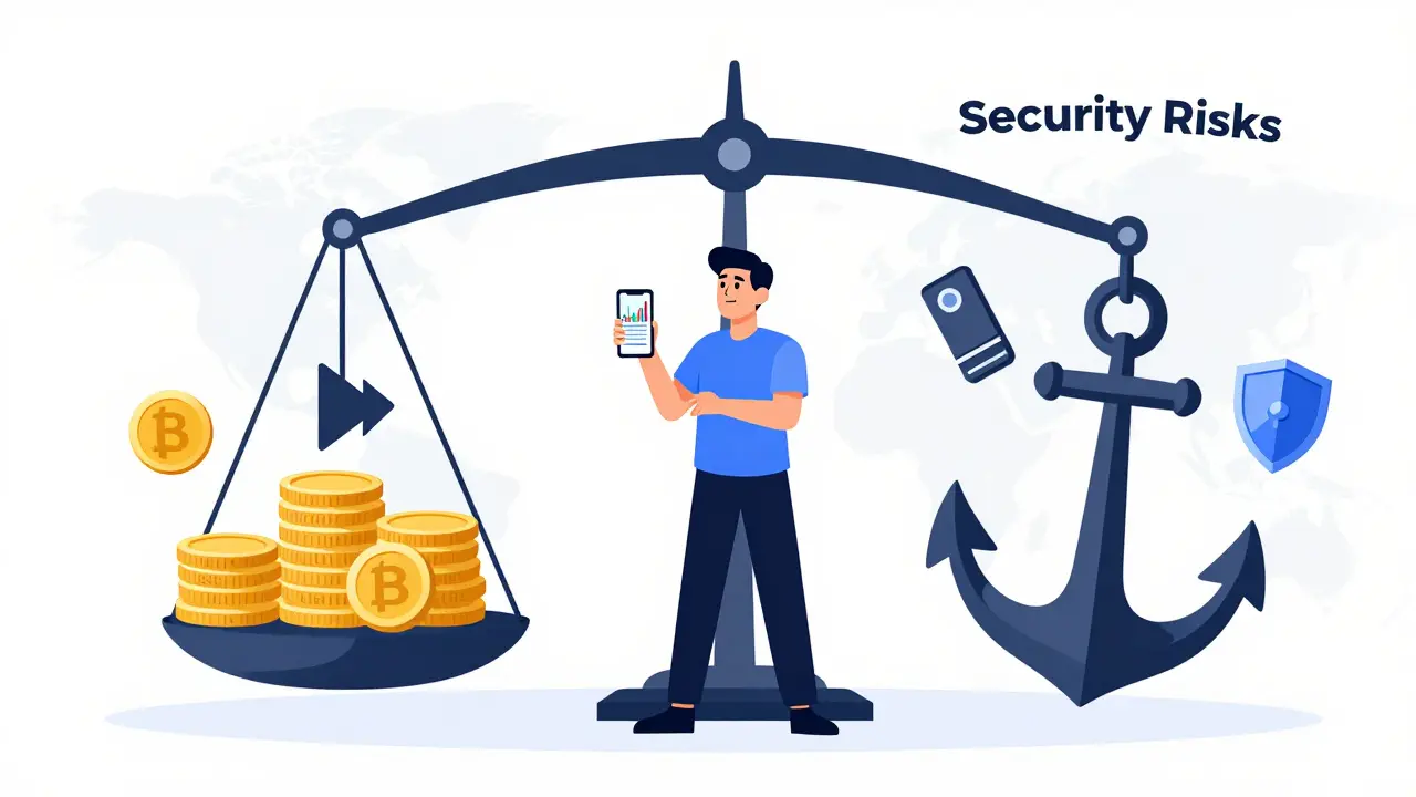 Illustration weighing trading convenience against security risks on BtcTurk.