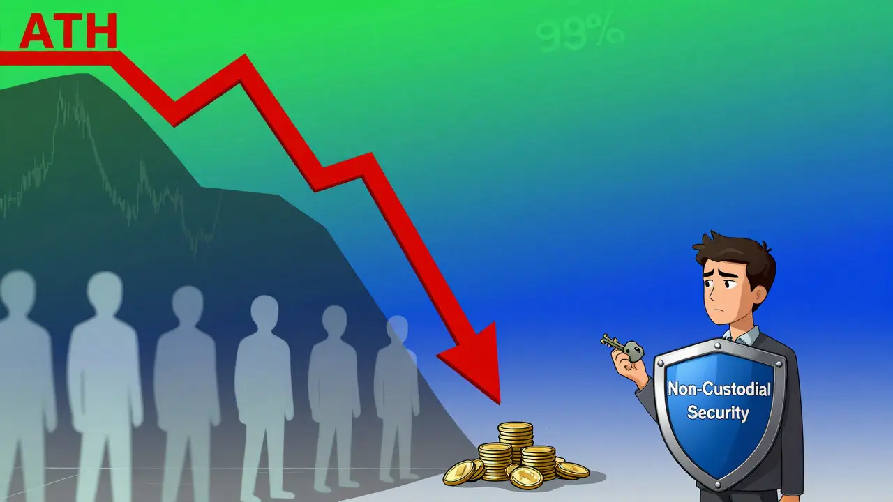 Visual metaphor of crypto price crash and liquidity risks