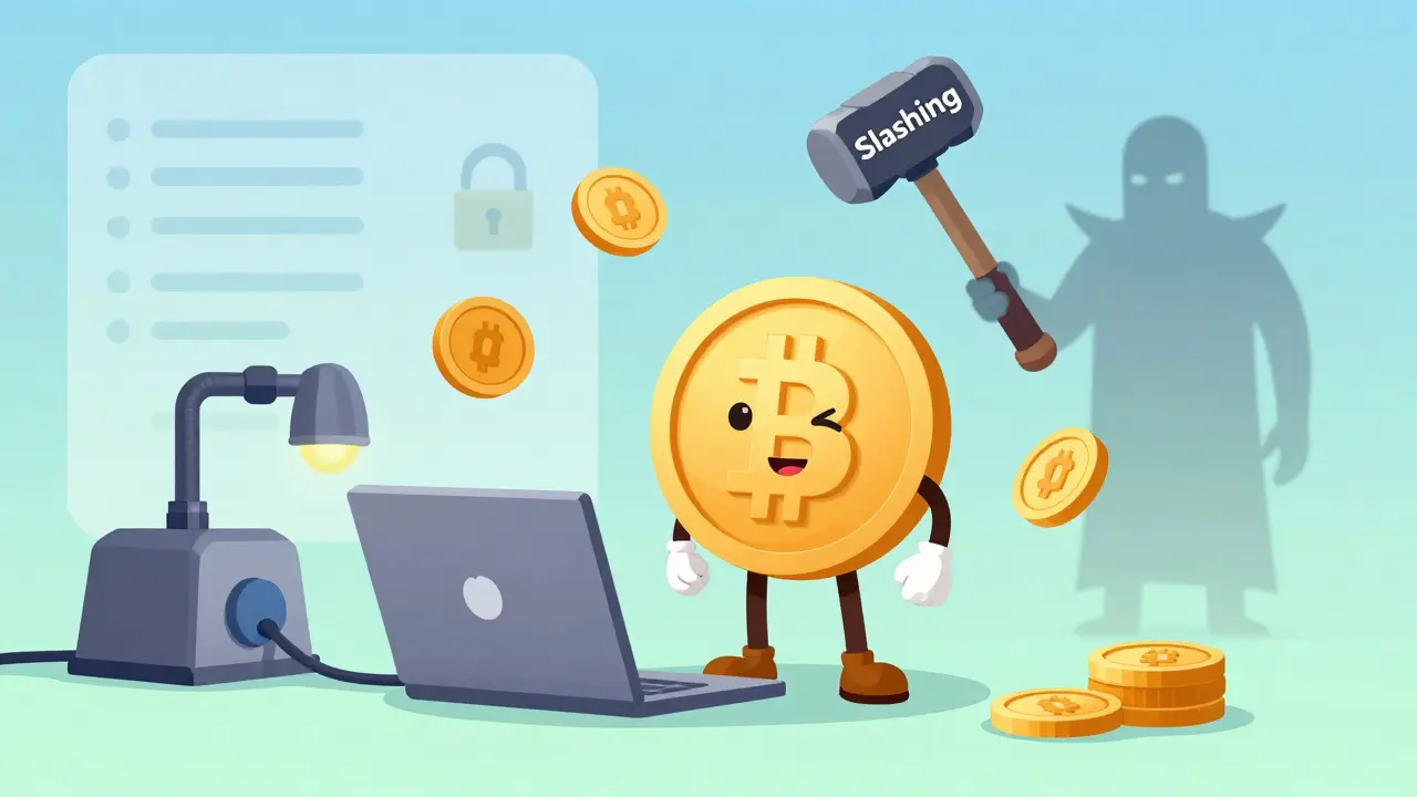 Coin character with laptop and digital security locks