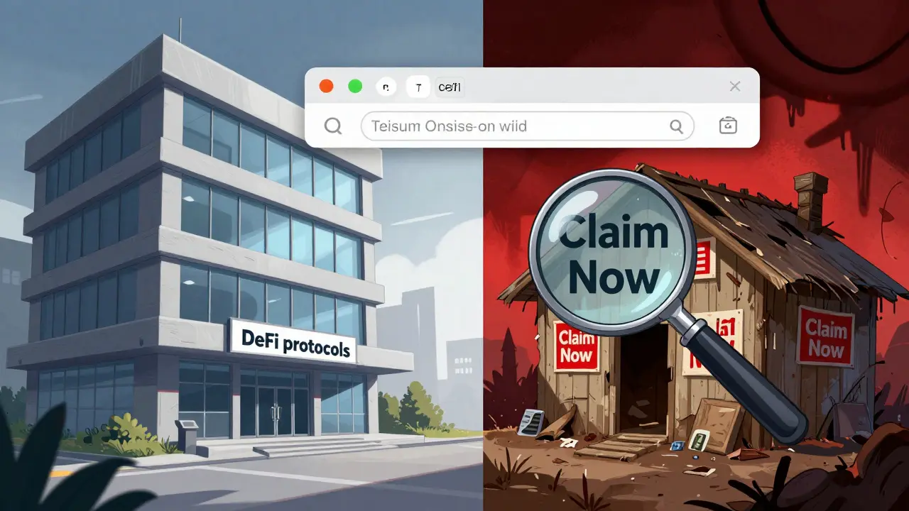 Comparison of legitimate DeFi vs fake scam websites