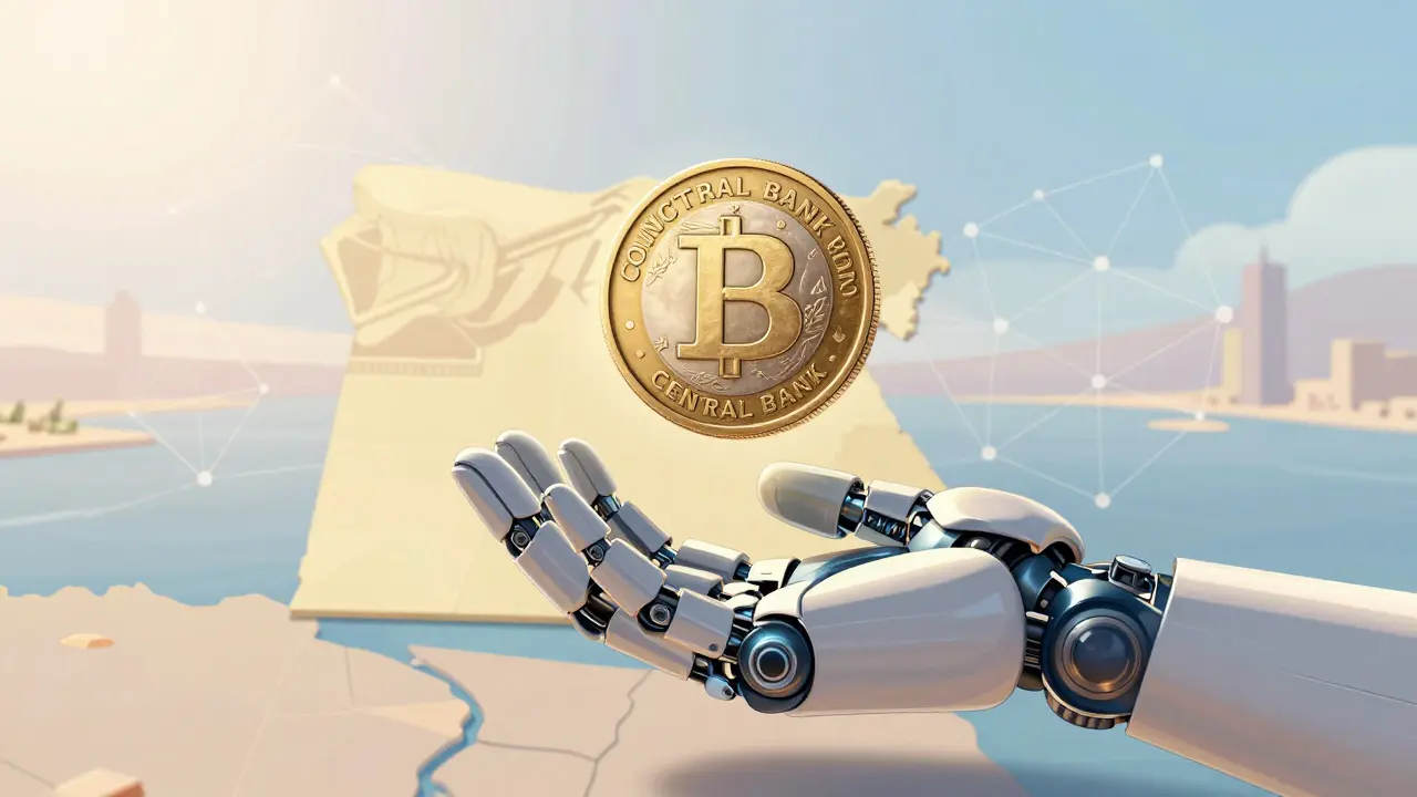 Digital illustration of state-controlled digital currency over Egypt
