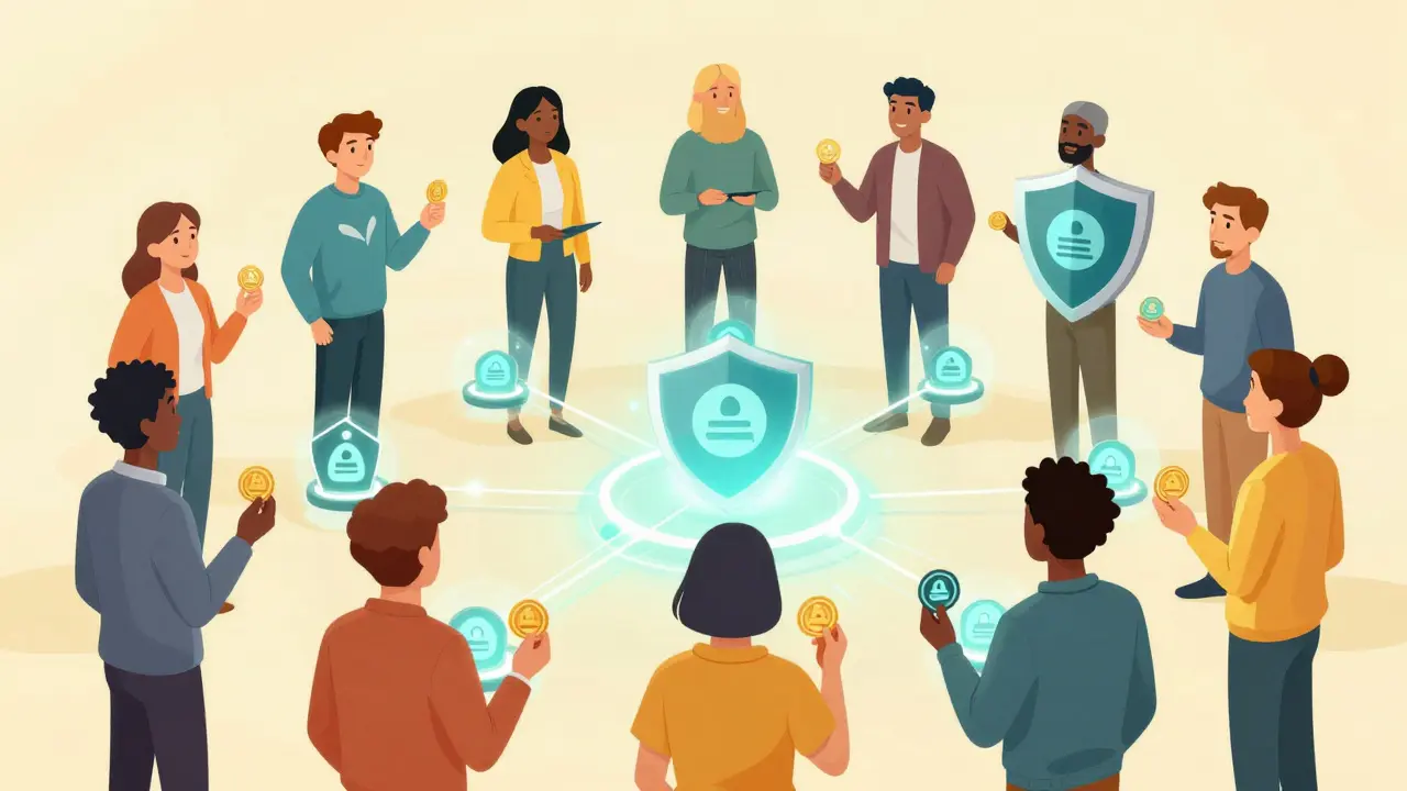 Diverse people connecting via decentralized network nodes