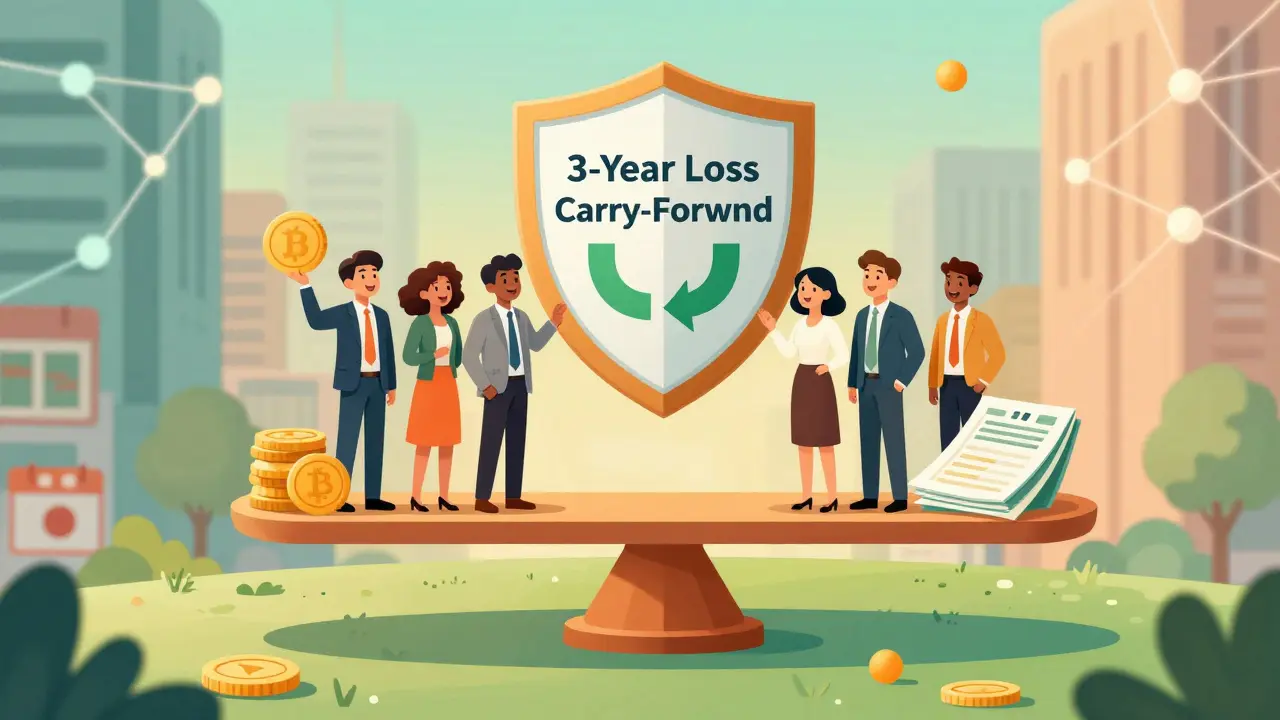 Happy investors on balanced scale with crypto and stocks aligned