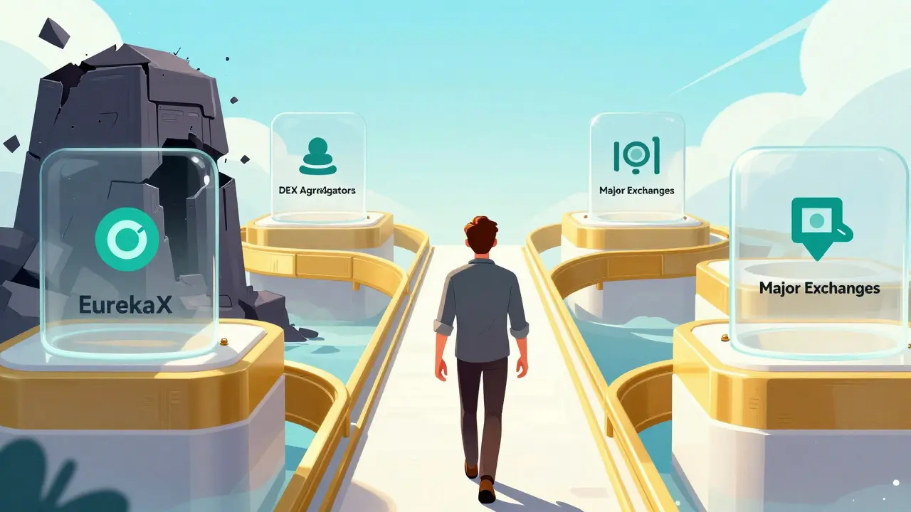 Illustration of a trader moving safely toward transparent, secure trading alternatives.