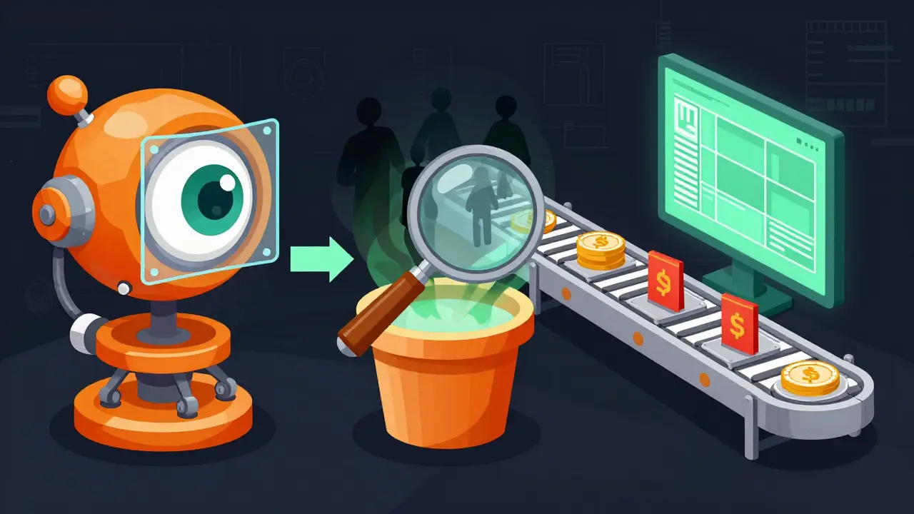 Illustration of KYC, AML, and transaction monitoring as an interconnected mechanical engine