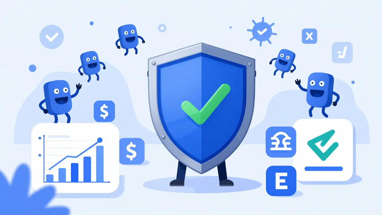 Secure crypto setup with hardware wallet shield blocking scams
