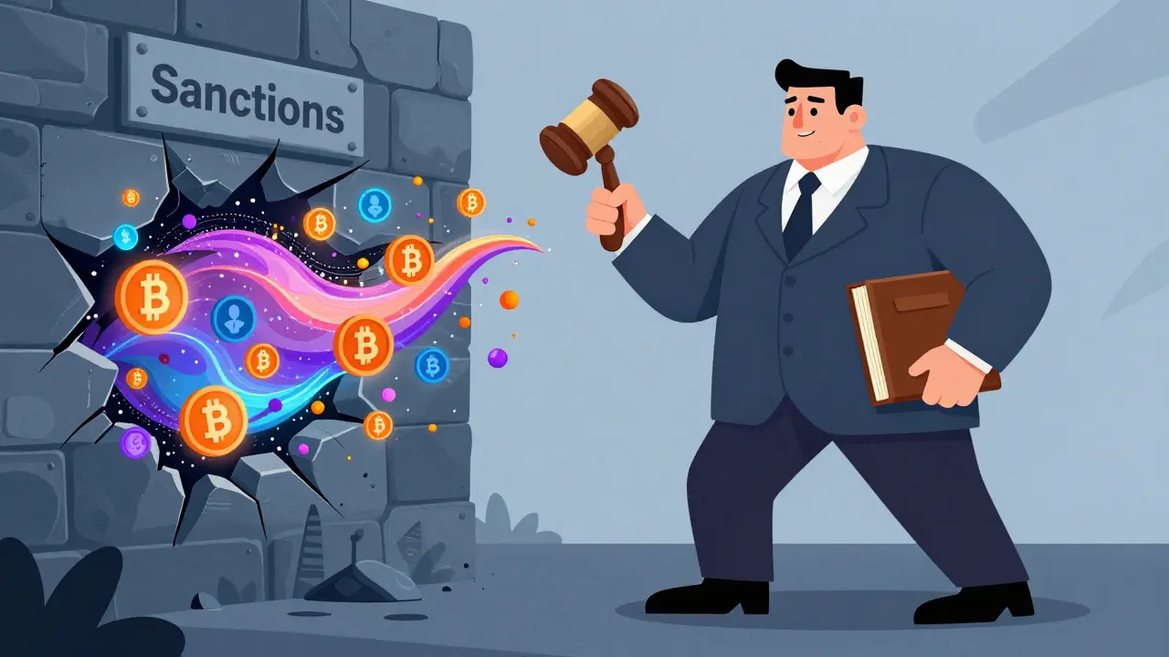 Bank of Russia figure vs flowing crypto particles through sanctions wall