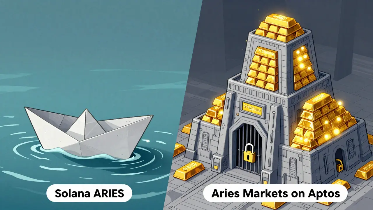 Comparison of tiny speculative Solana token vs massive stable Aptos DeFi protocol