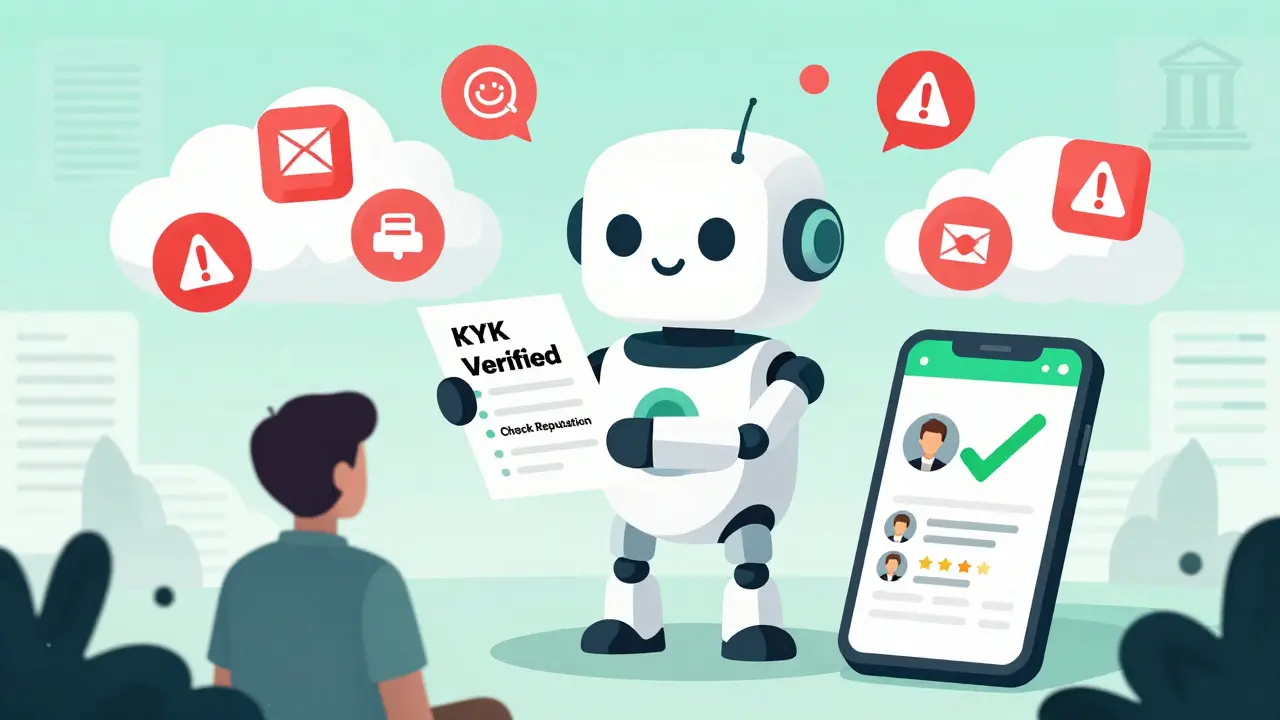 Concept art of a robot guarding against scams in crypto trading