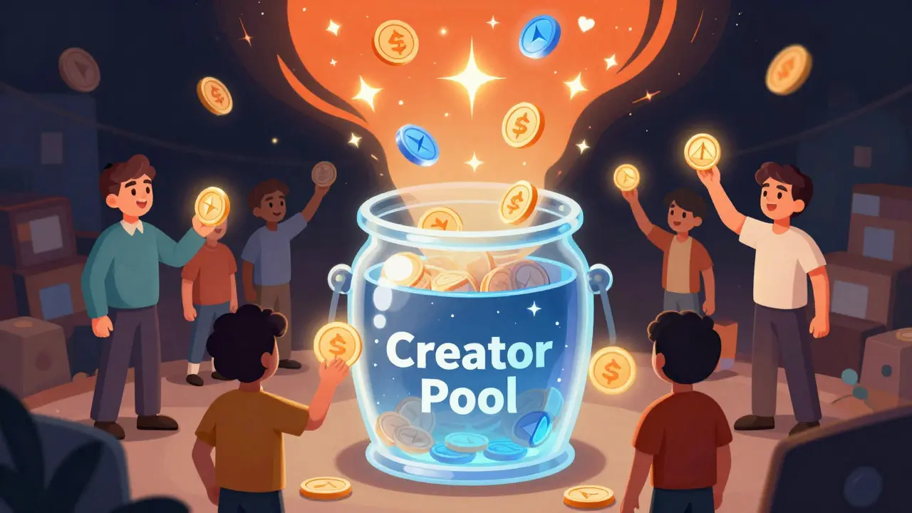 Fans staking tokens into a creator pool for rewards