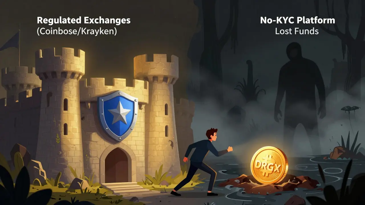 Safe regulated exchange vs dangerous no-KYC swamp with lost funds