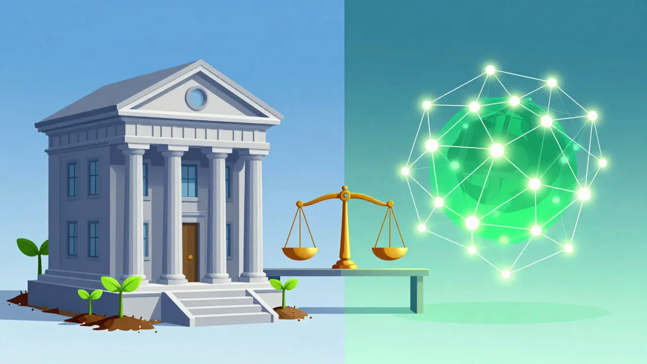 Split view of bank and crypto network recovering