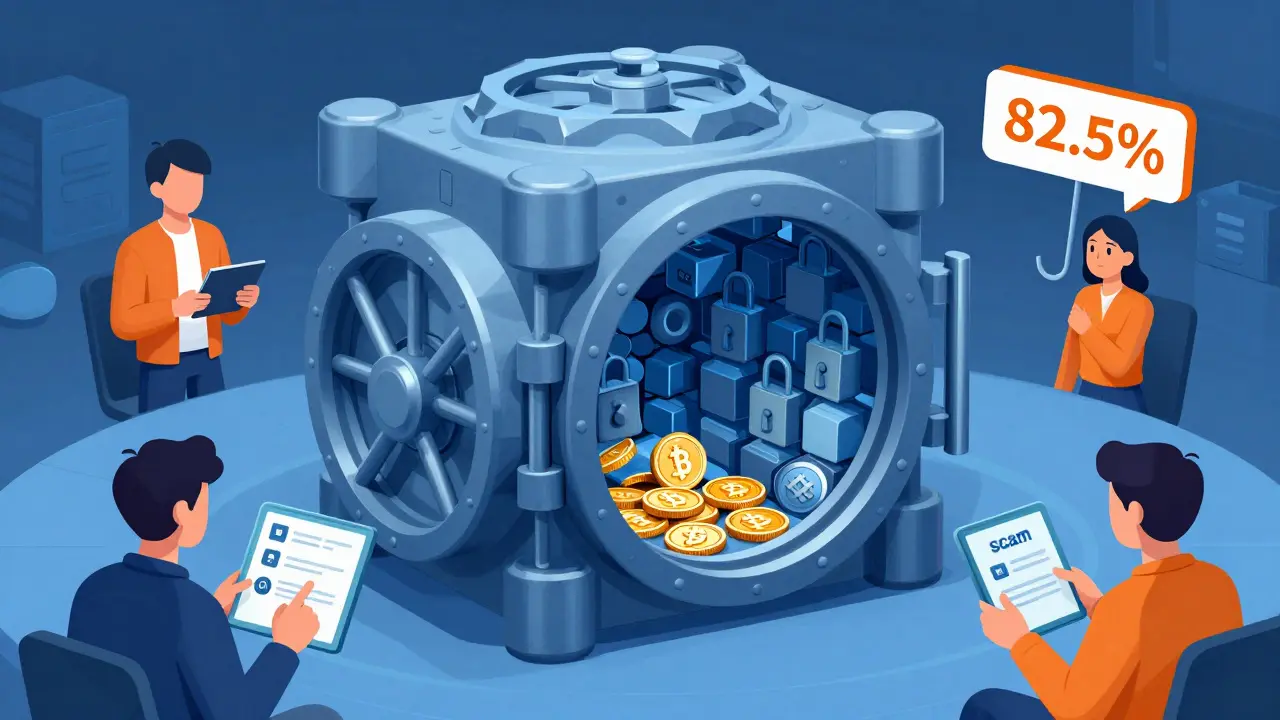Vault showing locked token supply with users practicing security checks