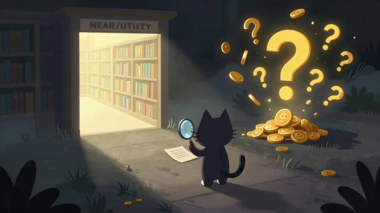 Cautious cartoon cat with magnifying glass choosing between safe and risky crypto paths.