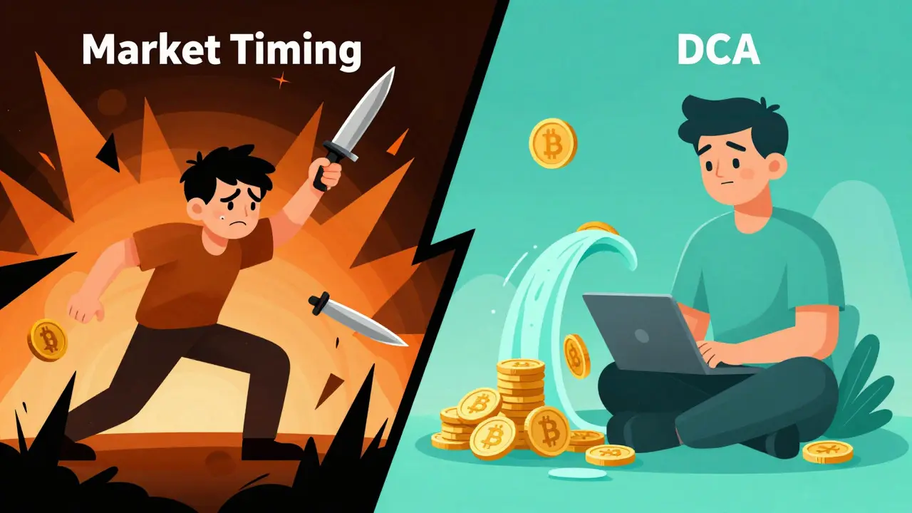 Comparison of stressful market timing vs serene DCA investment approach