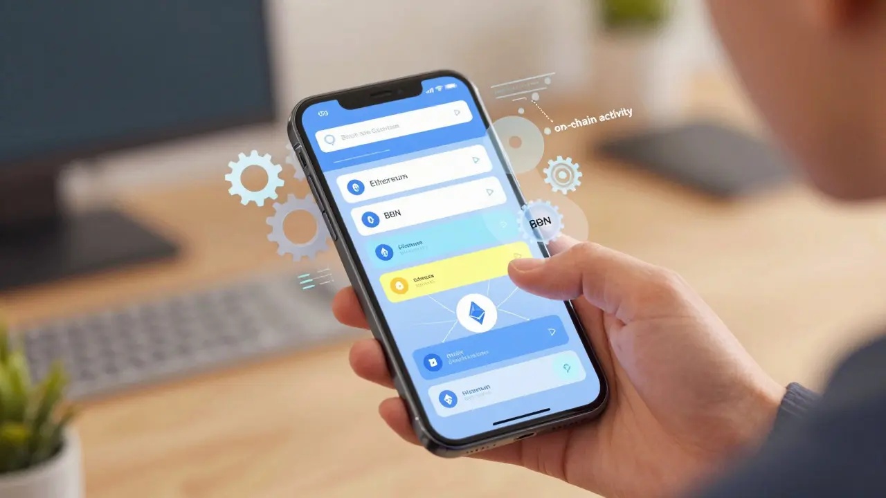 Illustration of checking crypto transaction history on a device