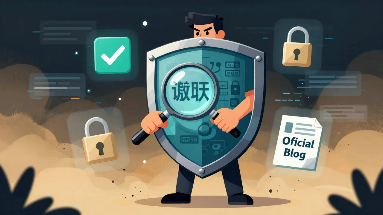 User protecting crypto assets with verification tools against dissolving scam messages