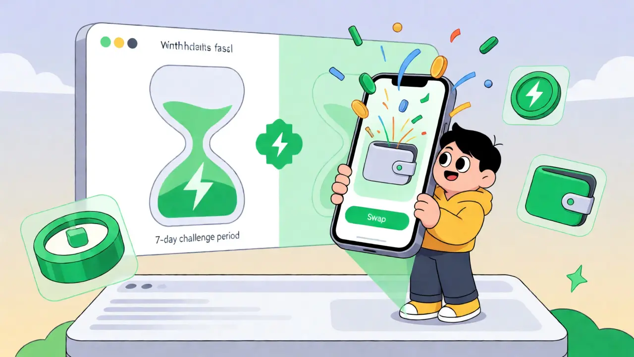 Cartoon depiction of seamless asset bridging and low-cost swapping on Unichain