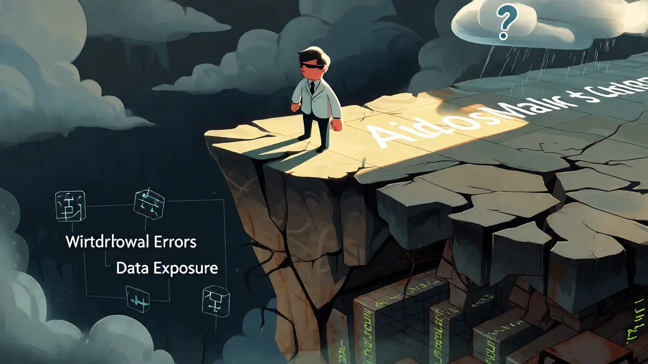 Cartoon investor standing on a crumbling cliff overlooking a dark abyss