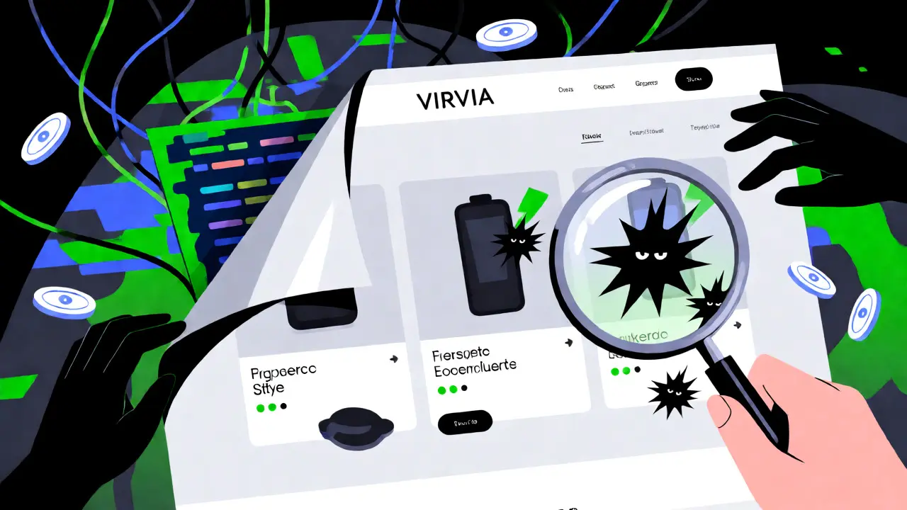 Concept art revealing hidden malware behind a clean e-commerce website template.