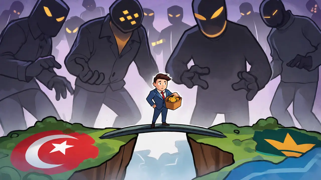 Concept art showing a small regional exchange dwarfed by giant global competitors, symbolizing market consolidation pressures.
