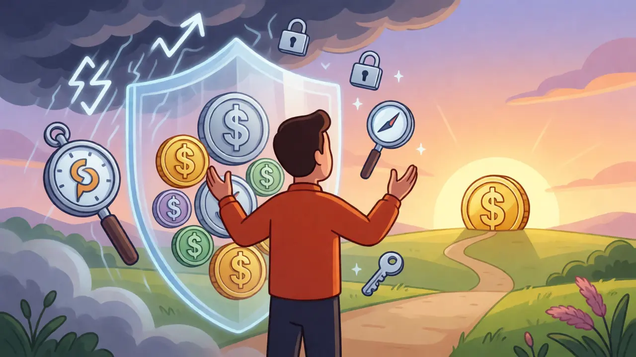Conceptual illustration of real-time crypto tax tracking protecting assets from volatility.