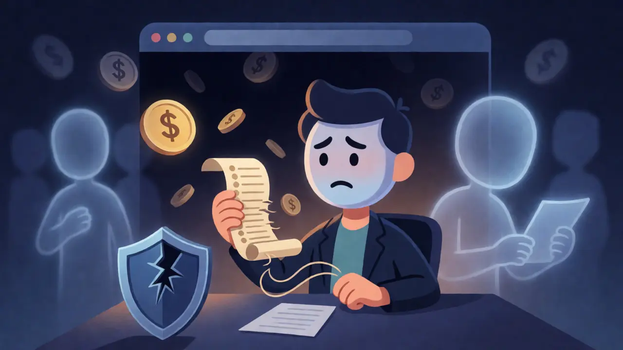 Illustration of a crypto investor watching their digital assets disappear after a scam.