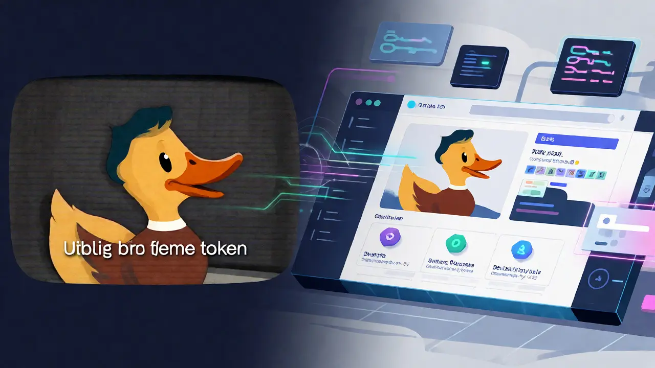 Split illustration of retro duck video and modern Web3 utility