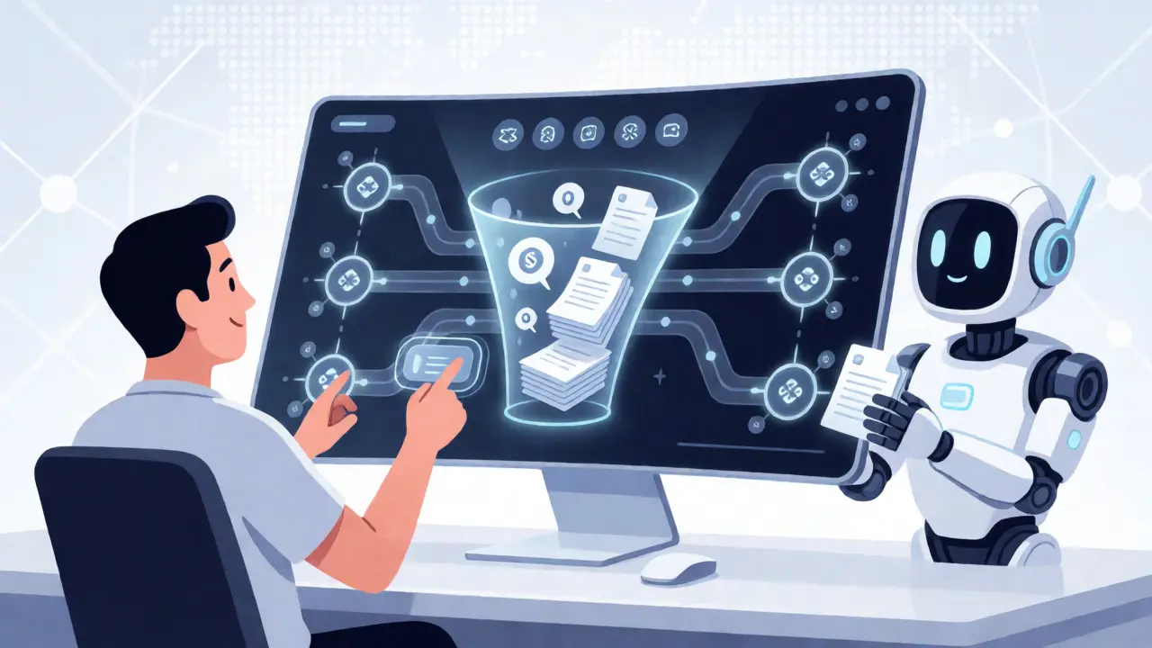 User interacting with a futuristic dashboard automating crypto tax categorization.