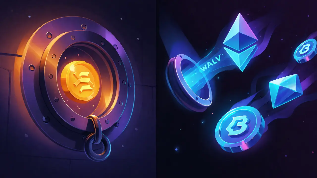 Visualizing ALV locked in a vault minting WALV tokens on Ethereum and BNB chains
